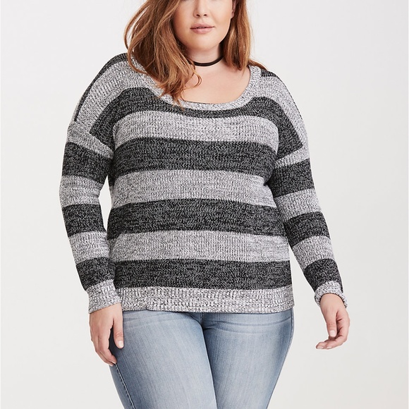 torrid Sweaters - Torrid Open Back Striped Sweater Knit Gray Cotton Comfy Size 2X